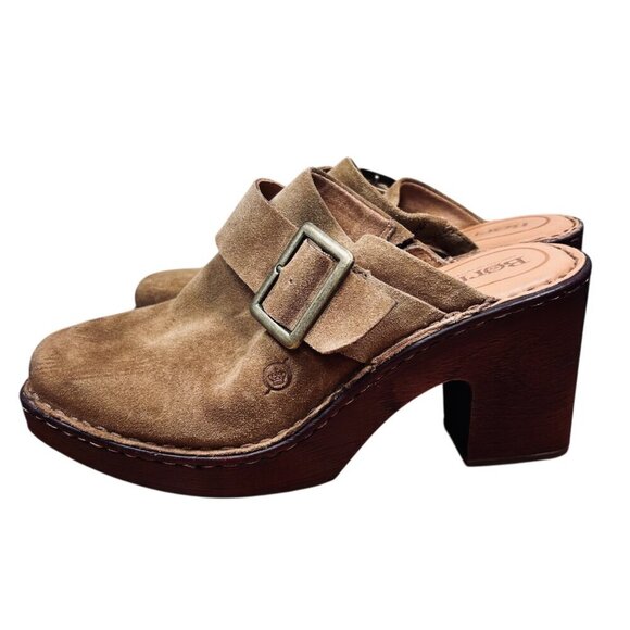 Born Shoes - Born Hannah 10 Square Toe Suede Buckle Mule Clog Platform Boho Western Comfort